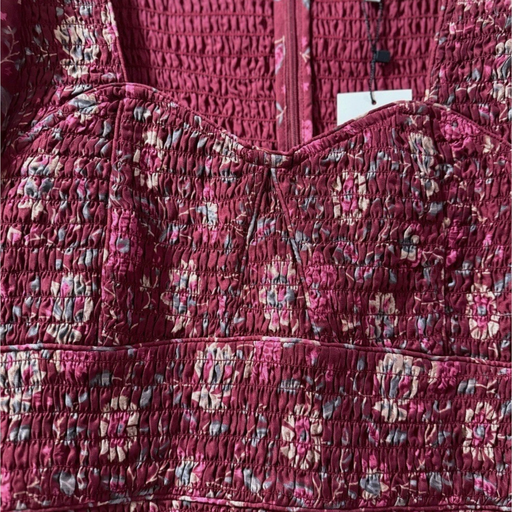 Sea New York 2 Famke $445 Smocked Sweetheart Midi Dress Floral Cottagecore Red - Picture 4 of 13